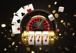 Ruang kasino bergaya modern dengan mesin slot dan meja permainan